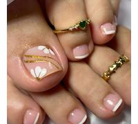 24-Piece Short Square Press-On Toenail Set, Nude Pink French Tip Design