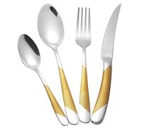 24-Piece Silver Gold Cutlery Set with Ultra Sharp 2-in-1 Serrated Knive, 18/10 Stainless Steel Hammered Silverware Set, Flatware Set for 6 People, Knives Forks Spoons Set