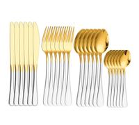 24 Piece Silverware Cutlery Set, Silverware Flatware Set for 6, Stainless Steel Cutlery Tableware Set, Kitchen Utensils for Home Restaurant Party,Gold White