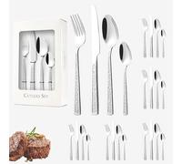 24-Piece Silverware Set, Gilded Cutlery Set Service for 6, Mirror Polished Tableware Set for Home Kitchen, Dishwasher Safe (Silver)