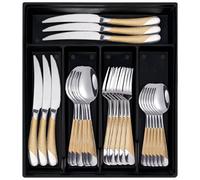 24-Piece Silverware Set with Organizer, Stainless Steel Flatware Cutlery Set with Non-Slip Handle, Mirror Polished Tableware Utensils Set for Home Restaurant (Goldsilver)