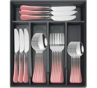 24-Piece Silverware Set with Organizer, Stainless Steel Flatware Cutlery Set with Non-Slip Handle, Mirror Polished Tableware Utensils Set for Home Restaurant (Gradient Pink Silver)