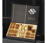24 Piece Stainless Steel Gold Cutlery Canteen Set Supreme Quality