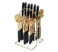 24 Piece Stainless Steel Luxury Cutlery Set - 6 Knives/Forks/Spoons/Teaspoons,Elegant Modern Dining Collection,for A Variety of Places Such as Family,Restaurants and so on (Black/Gold)