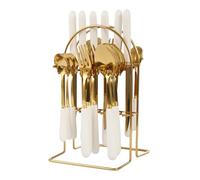 24 Piece Stainless Steel Luxury Cutlery Set - 6 Knives/Forks/Spoons/Teaspoons,Elegant Modern Dining Collection,for A Variety of Places Such as Family,Restaurants and so on (White/Gold)
