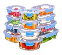 24-Piece Superior Glass Food Storage Containers Set - Airtight BPA-Free Locking Lids - 100% Leakproof Borosilicate Glass Meal Prep Food Containers With Lids - Freezer to Oven Safe Takeaway Lunch Boxes