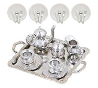 24 Pieces 1:12 Miniature Tea Set Metal Mini Teapot Tiny Tea Cup Mini Doll Plates Knife Fork Spoon Miniature Dollhouse Accessories for Dollhouse