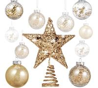 24 Pieces 2.36 Inch Shatterproof Plastic Christmas Ball Ornaments With Tree Star for New Years Present Wedding Home Party Decoration (Champagne Gold)