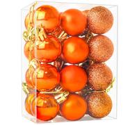 24 Pieces 30 mm Christmas Baubles, Mini Christmas Tree Decoration Baubles, Mini Hanging Balls for Xmas Tree Halloween Thanksgiving Party Decorations, Orange