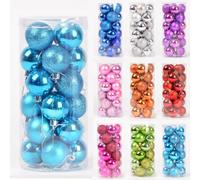 24 Pieces 30 mm Christmas Baubles, Mini Christmas Tree Decoration Baubles, Mini Hanging Balls for Xmas Tree Halloween Thanksgiving Party Decoration Lake Blue