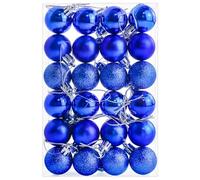 24 Pieces 30 mm Christmas Baubles, Mini Christmas Tree Decoration Baubles, Small Hanging Balls for Xmas Tree Holiday Wedding Party Ornaments, Blue