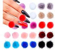 24 Pieces 3D Nail Art Fluffy Pom Balls Kawaii Nail Charms Detachable Magnetic Nail Pom Pom Nail Accessories Nail Design Nail Supply Nail Art Kit Stuff
