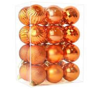 24 Pieces 60mm Christmas Baubles, Christmas Balls Decoration Tree Pendants, Tree Decorations Xmas Hanging Ornaments, Orange