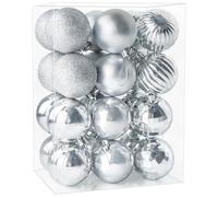 24 Pieces 60mm Christmas Baubles, Christmas Balls Decoration Tree Pendants, Tree Decorations Xmas Hanging Ornaments, Silver