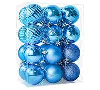 24 Pieces 60mm Christmas Baubles Christmas Tree Decoration Ornaments, Shatterproof Glitter Balls for Xmas Hanging Decorations Festival Holiday Decor, Slight Blue