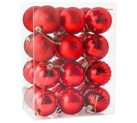 24 Pieces 60mm Christmas Baubles Xmas Ball Ornaments, Red Shatterproof Plastic Hanging Decorations, Glitter Christmas Tree Pendants for Home Party Wedding Holiday, Red