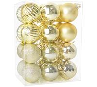 24 Pieces 60mm Christmas Tree Baubles Glittering Tree Pendants Decorative Hanging Christmas Baubles Balls Ornaments Set for Holiday Wedding Party Decoration, champagne gold