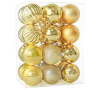 24 Pieces 60mm Christmas Tree Baubles Large Ball Baubles Ornaments Shatterproof Plastic Glitter Christmas Bulbs, Hanging Decorations for Xmas Tree Holiday Wedding Party, Gold