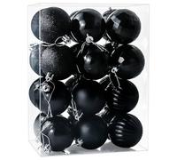 24 Pieces 60mm Hanging Christmas Tree Baubles in Black Glittering Decorative Baubles Balls Ornaments, Xmas Trees Decor Balls for Christmas Halloween Holiday Party Decorations, Black