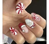 24 Pieces Acrylic False Nails with Christmas Snowflake & Stripes Design, Full Cover Press On Nails for Women Holiday Parties, Christmas Events, Nail Art Salon Decoration