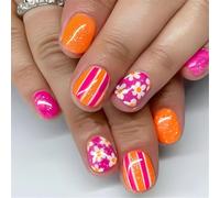 24 Pieces Acrylic Press On Nails Short Square Shape Artificial Nails With Flower Pattern For A Luxurious Manicure Look Easy Apply Nail