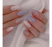 24 Pieces Almond Acrylic Press On Nails With Glitters Design False Nails Full Covers Stick On For Daily Wear Acrylic False Nail