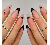 24 Pieces Almond False Nails French Tips Press Nails with Heart Decoration Artificial Manicure for Daily Wear Easy Nail Application