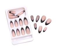 24 Pieces Almond Press On Nails Full Covers French Stick On Nails With Bowknot Designs Glossy False For Women Nail Decoration
