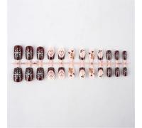 24 Pieces Almond Press On Nails Glossy Stripes Designs French Tip False Nails Manicure Nails Art Easy to Use for Wom