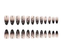 24 Pieces Almond Press On Nails Graduates False Nails Star Moon Acrylic Nails Shiny Full Covers On Nails Glue