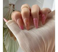 24 Pieces Almond Shape False Nails Full Covers Stick On Nails With Beautiful 3D Floral Patterns For Party Or Daily Wear