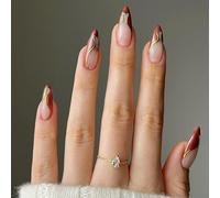 24 Pieces Almond Shape False Nails Glossy Press On Nails Acrylic Stick On Nails French Tip Designs For Thanksgiving