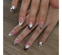 24 Pieces Almond Shape Stick On Nails Stars Full Covers False Nails French Press On Manicure Supplies For Women