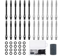 24 Pieces Aluminum Dart Shafts Silver and Black Dart Shafts for Steel Tip Soft Tip Dart Accessories 1.97 Inches Hard Metal Dart Stems with Rubber O Rings Darts Sharpener for Sports Outdoor Dart Flight
