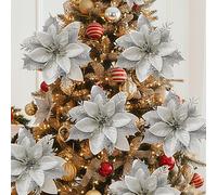 24 Pieces Artificial Christmas Tree Flowers Xmas Festive Poinsettia Flowers Ornament Set