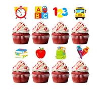 24 Pieces Back To School Cupcake Toppers, Welcome the First Day of School Party Decorations, Cupcake Toppers for New Grade Celebrating Home Classroom Kindergarten Party Supplies
