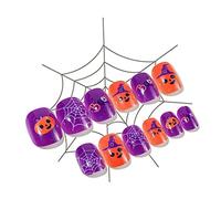 24 Pieces Bat&Dead Tree Press On Nails Child Adult Halloween Wearable Nail Tips Artificial Full Cover Short Square Nails Full Cover
