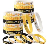 24 Pieces Bee Bracelet Silicone Bee Wristband Assorted Color Bee Theme Party Favors Bee Teachers Decorations Classroom Decorations Bees Wristband for Boy, Girl Bee Birthday, Baby Shower Party Supplies