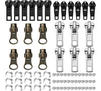 24 Pieces Black Bronze and Silver Zipper Sliders Zipper Pull Replacement with Zipper Slider Repair Kits for Metal Plastic Nylon Coil Jacket Zippers Supplies