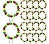 24 Pieces Black History Month Bracelets Stretch Bracelets with Peace Sign Plastic Bead Bracelets Black History Month Party Favors for Adults Teens