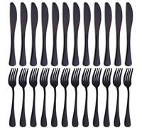 24 Pieces Black Knife and Fork Sets, PionStar Stainless Steel Cutlery Set for 12 People, Forks Set of 12 & Knives Set of 12, Dishwasher Safe/Mirror Polished, Silverware Set Include Knife and Fork