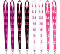 24 Pieces Breast Cancer Awareness Pink Bulk Ribbon Lanyards Women for ID Badges Keychain Phone Bag (Pink, Black, White, Purple)