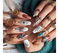 24 pieces case flowers false nails almond shape press on nails with unique floral pattern Valentine's Day gift stick on nails nail explanations