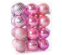 24 Shatterproof Matte Glitter Baubles for Tree Decorations, 60mm Christmas Balls for Tree Pendants, Pink