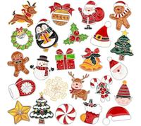24 Pieces Christmas Brooch Set Christmas Alloy Brooches Christmas Pins Enamel Brooch Christmas Tree Santa Claus Reindeer for Backpack Jewelry Hat Jacket Decoration