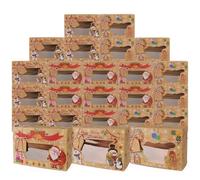 24 PIECES Christmas Cookie Boxes with PVC Window Kraft Paper Gift Treat DIY Chocolate Cake Boxes with Tags for Holiday Xmas Party Favor Supplies, 3 Styles, 22x15x7cm