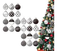 24 Pieces Christmas Decorations Baubles, Christmas Plate Ornaments Set, Hanging Black White Baubles, 2D Plates Decoration, For Holiday Tree Party Decor