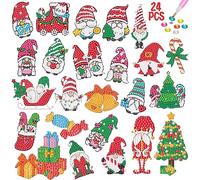 24 Pieces Christmas Diamond Painting Kits for Kids,Santa Claus Diamond Art Stickers Kids' Mosaic Kit,Christmas Tree Rhinestone Mosaic Making Stickers by Numbers,Diamond Art Kits Stickers for Children