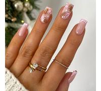 24 Pieces Christmas Nails - Christmas Press on Nails - 12 Sizes Xmas Short Square False Nails - Light Pink Fake Nails with Glue - Full Cover Cute Gingerbread Man Design Stick on Nail for Women Girls