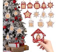 24 Pieces Christmas Picture Ornaments Frames Wood Snowflake Photo Frames Ornaments for Christmas Tree Small Christmas Hanging Picture Frames for Xmas Tree Decoration Gifts Holiday Party Supplies